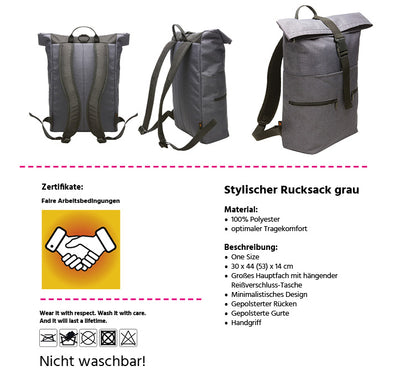 Unique Label – stylischer Rucksack grau