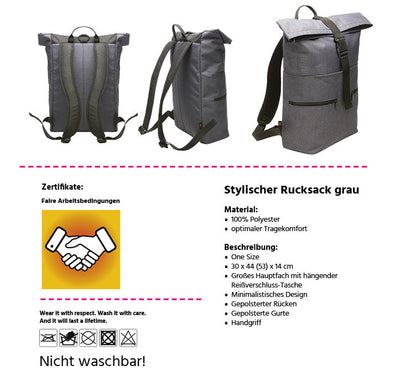 Rehblond Label – stylischer Rucksack grau (neon)