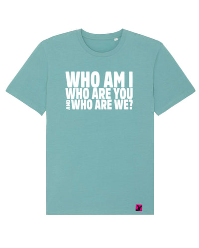 Who-am-I-Herren-T-Shirt-teal-monstera